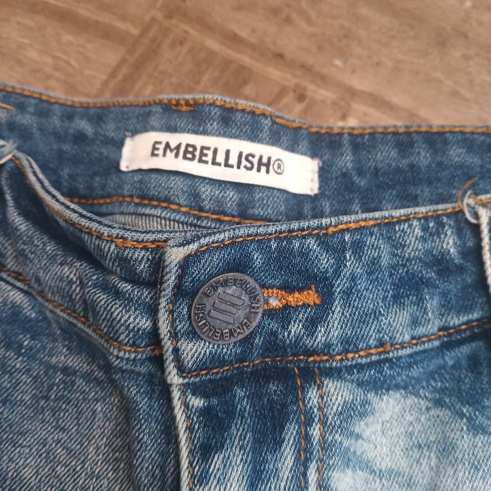 Embellish Jeans Straight 35x33 Mens Jeans Red‎ Thread Art Distressed Y2K Street - Picture 3 of 15